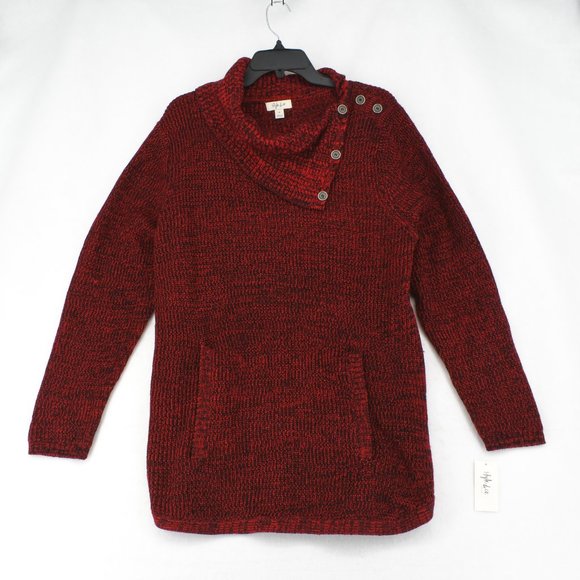 Style&Co Women Plus Buttoned Envelope Collar Long Sleeve Pullover Sweater Red - Picture 2 of 8